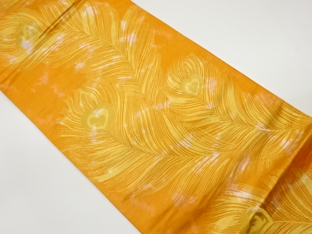 JAPANESE KIMONO / VINTAGE FUKURO OBI / WOVEN PEACOCK FEATHERS